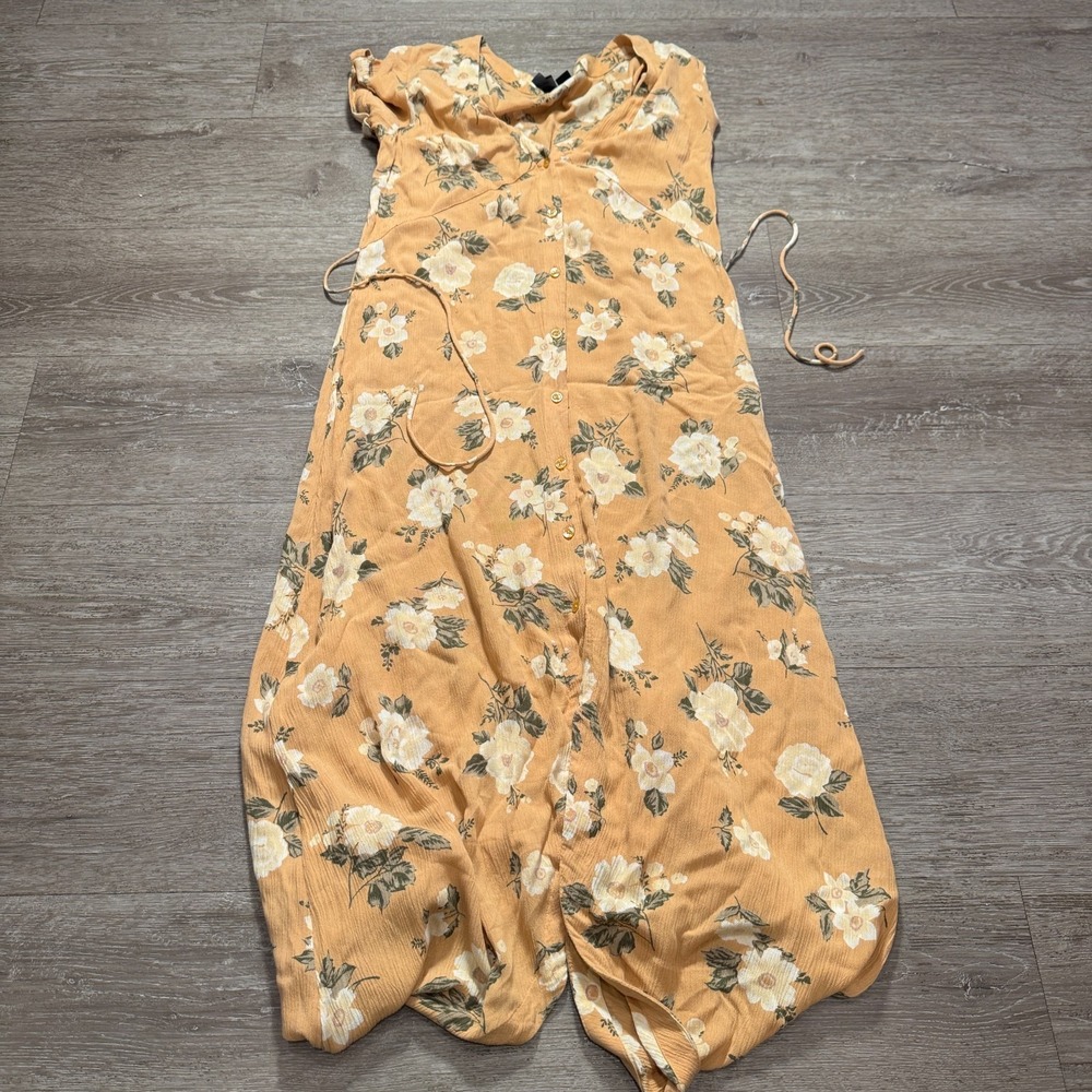 Volcom‎ Maxi Dress Womens Small Yellow Floral Rayon Coastal Boho Button Front S